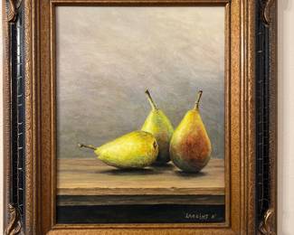 Still life of pears, oil panting by Larkins