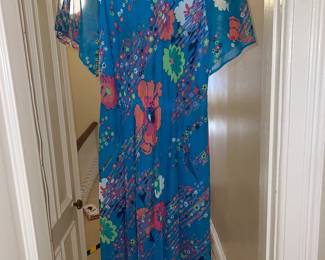 Vintage style blue floral flutter sleeve maxi dress