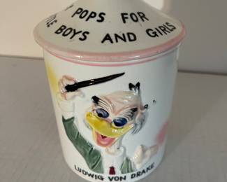 Vintage 1961 Disney Donald Duck, Ludwig Von Drake, and Mickey Mouse Lollipop Canister