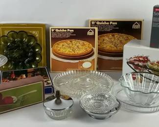 Assorted Serveware  Kitchenware Lot  Quiche Pans, Luigi Bormioli  More