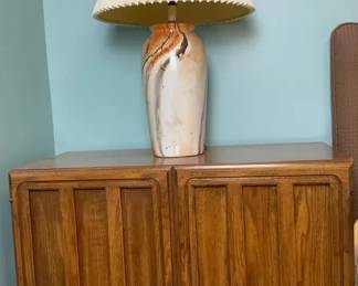 MidCentury Style Wood Storage Chest   Cabinet with Paneled Doors