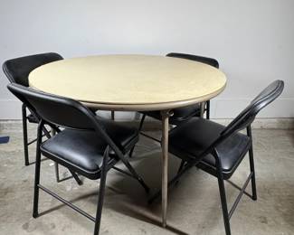 Set A Four Black Folding Chair, Chairs And Round Folding Table