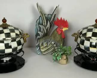  05 Pair of MacKenzieChilds Courtly Check Covered Casserole Warmers with Stands