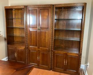ThreePiece Wooden Display Cabinet with Glass Shelves and Lighting