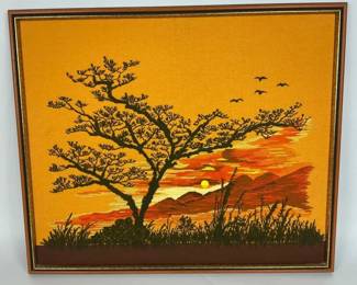 Framed Embroidered Landscape 