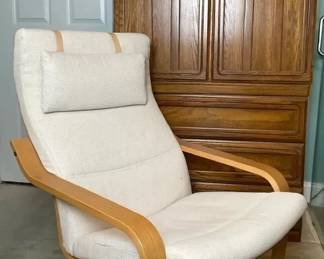 MidCentury Style Oak Armoire with Matching Lounge Chair