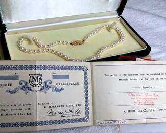  01 Mikimoto Cultured Pearl Necklace with 14K Gold Clasp in Original Box