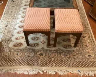 Matching Stools, Area Rug And Glass Top Coffee Table