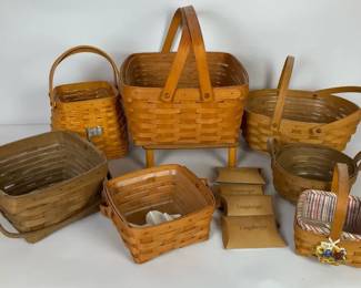 Collection of Longaberger Handwoven Baskets with Liners and Protectors