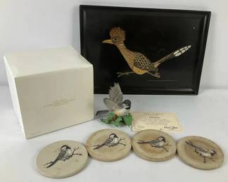 Lenox Garden Bird Collection Chickadee with Courroc Tray  Bird Coasters