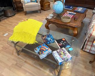 Glass coffee table and jigsaw puzzles