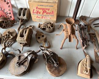 Antique block and tackle, cherry seeder