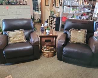 Ashley Recliner Swivel Rocking Chairs 100% Leather (brand new), Broyhill Side Table