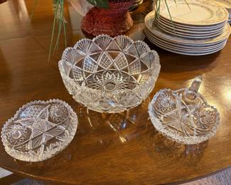 Middle- APB cut glass bowl 1870 & 1920; on left: APB Crystal bowl approx.1875-1917