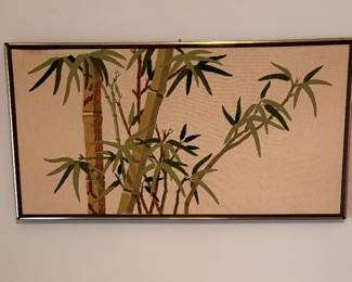 VTG Framed embroidery art piece depicting bamboo trees Asian style