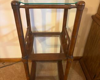 VTG Mid-Century Three-Tier Faux Bamboo Glass Etagere Shelf