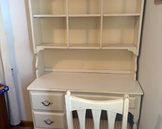 VTG white Desk with Hutch is a French Provincial Style Piece by Dixie Furniture
