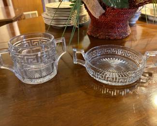 Heisey Greek Key Sugar Bowl & 2 handle "Jelly" Dish antique