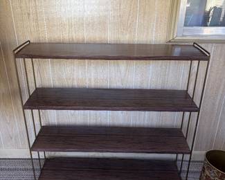 Mid-Century 4-tier Metal Bookcase brass accent 1950s-1960s