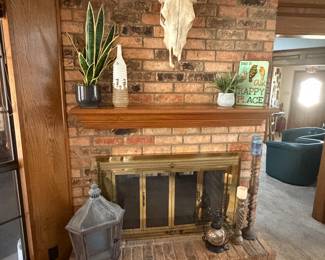 Longhorn Skull; various faux plants, large candlesticks