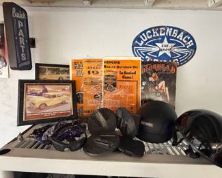Harley Davidson signs, motorcycle helmet, sunglasses, LED light up sign