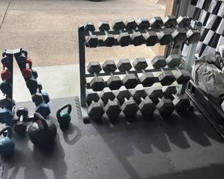 Three Tier Dumbell Rack with 20 weights, Neoprene Dumbell Weight Set; Kettle bells