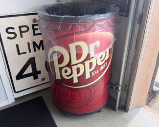Dr Pepper can cooler on wheels; 