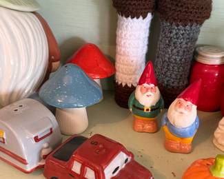 Mushroom shakers; Car pulling a camper shakers; gnome shakers; crotched shakers (not functional, just for looks!)