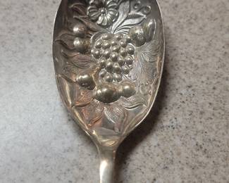 Sterling Silver Berry Spoon with Repouss Floral and Grape Motif by S. Kirk  Son second image