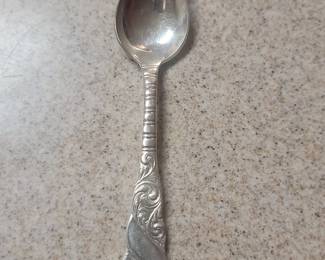 Antique Silver Plated Serving Spoon with Scrollwork Handle