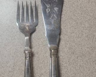 Antique Silver Fish Fork and Knife Set
