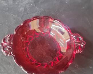 Fostoria Coin Glass Ruby Red Candy Dish with Handles