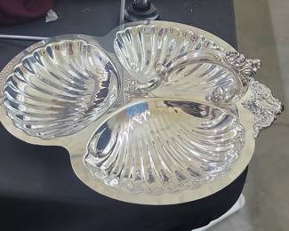 Wallace Baroque Silverplate ThreeSection Shell Dish
