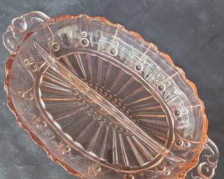 Pink Depression Glass Oyster  Pearl Relish Dish