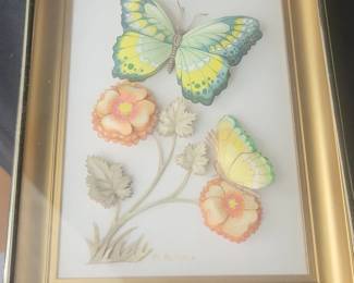 Framed D Butterfly and Flower Art by M. Abrams