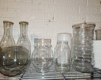 Assorted Vintage Glass Jars and Vases, including Anchor Hocking Manhattan Pattern