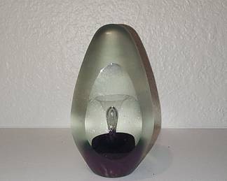 Glass Paperweight with Purple Base and Internal Bubbles