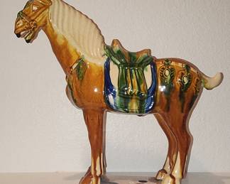 Vintage Tang Dynasty Style Sancai Glazed Ceramic Horse Figurine