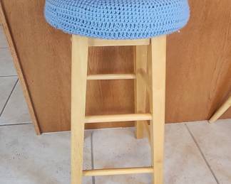 Wooden Bar Stool with Crocheted Seat Cover
