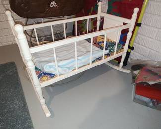 Vintage Jenny Lind Style Wooden Rocking Cradle