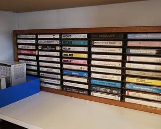 Classical Music Cassette Tape Collection with Wooden Rack