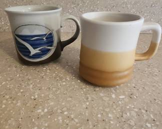 Handmade Ceramic Mugs with Seagull and Abstract Glaze Designs