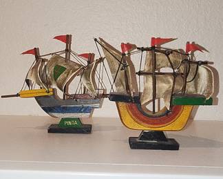 Set of Two Decorative Wooden Model Ships - Pinta and Santa Maria