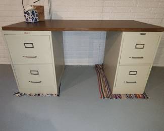 Vintage Metal Desk with Wood Top
