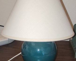 Teal Spherical Ceramic Table Lamp with Cream Shade