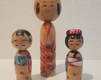 Set of Three Japanese Kokeshi Dolls