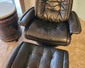 Black Leather Ekornes Chair and Matching Ottoman