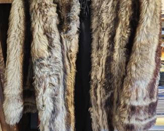 Vintage FAUX fur coat with braided neckline. Very fun fur!
