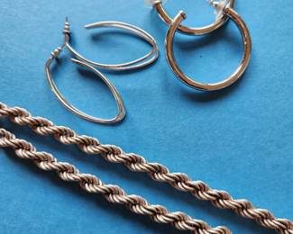 Sterling Silver Necklace. Hoop Earrings.