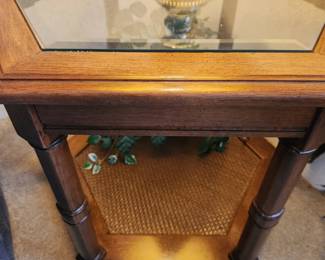 Vintage Hexagonal Side Table w/Caned Bottom.